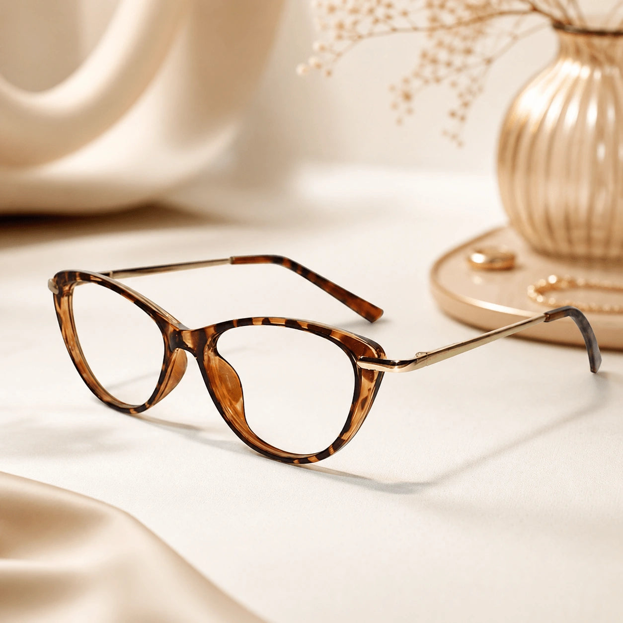 Brown Animal Print  With Golden Cat eye Eyeglasses LKE92125-BRN