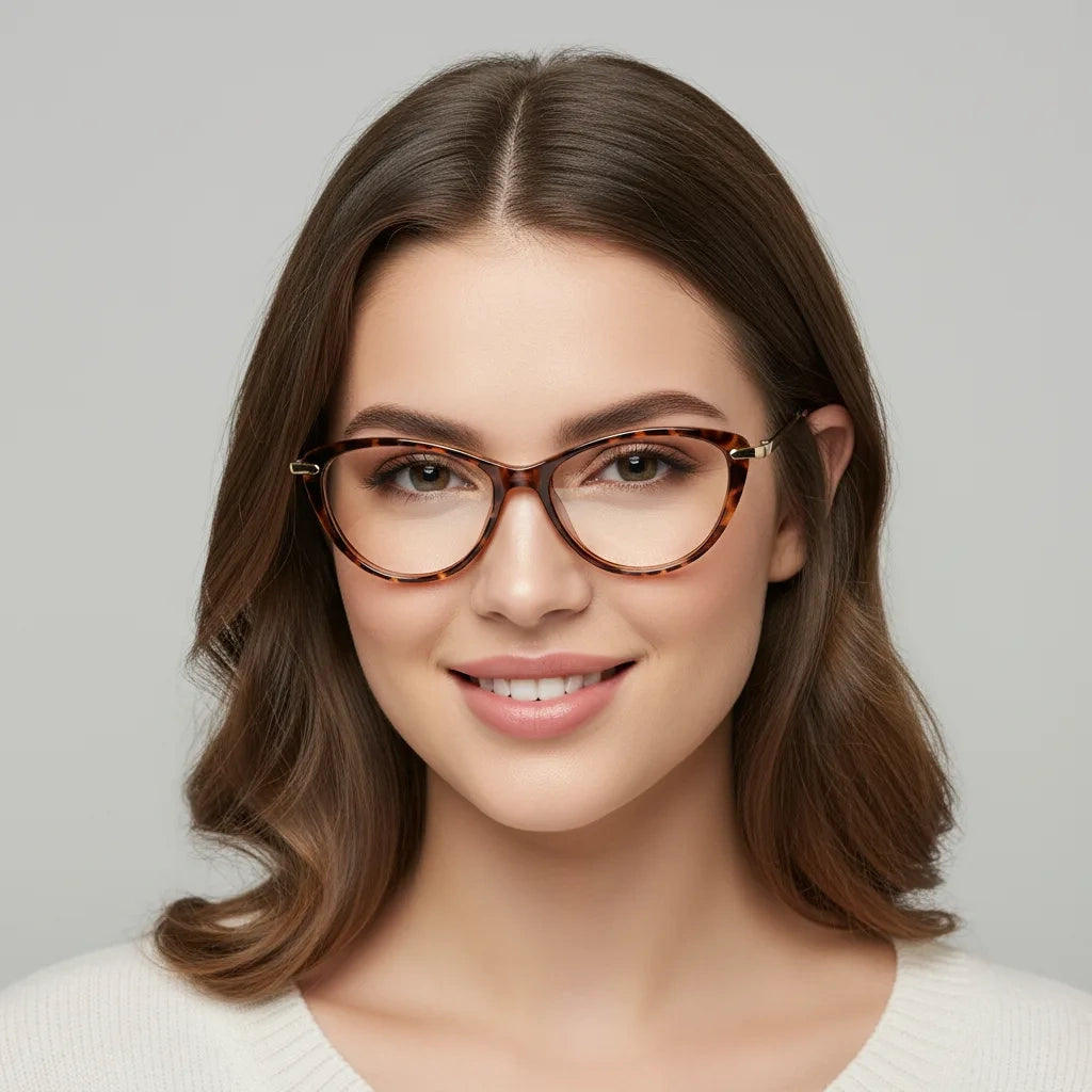 Brown Animal Print  With Golden Cat eye Eyeglasses LKE92125-BRN