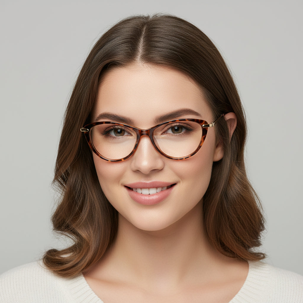 Brown Animal Print  With Golden Cat eye Eyeglasses LKE92125-BRN