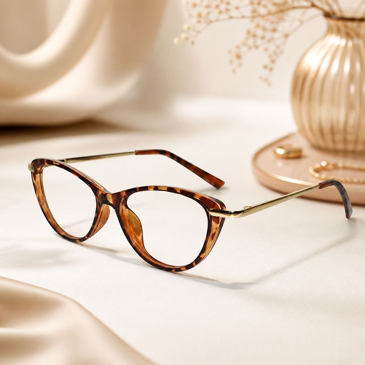 Brown Animal Print  With Golden Cat eye Eyeglasses LKE92125-BRN