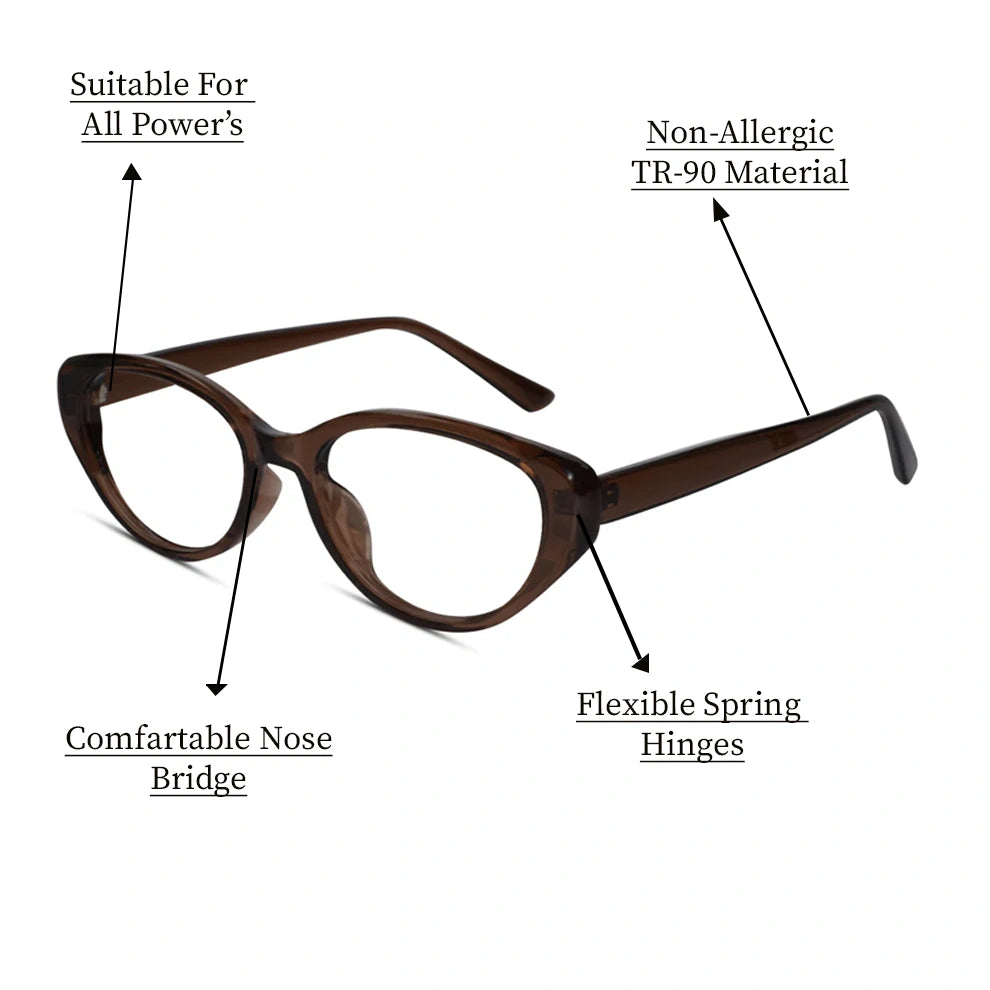 Brown Cateye Eyeglasses For Women & Computer Glasses LKE9026-BRN