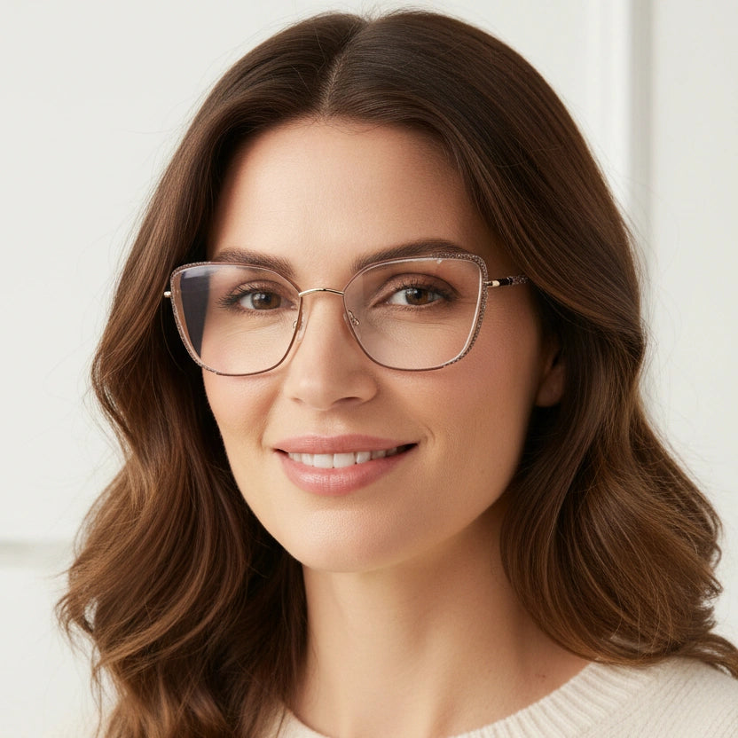 Brown Designer Cateye Rimless Eyeglasses For Women ELE7022-BRN