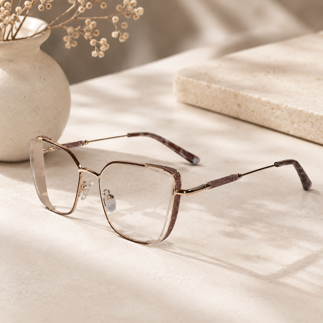 Brown Designer Cateye Rimless Eyeglasses For Women ELE7022-BRN