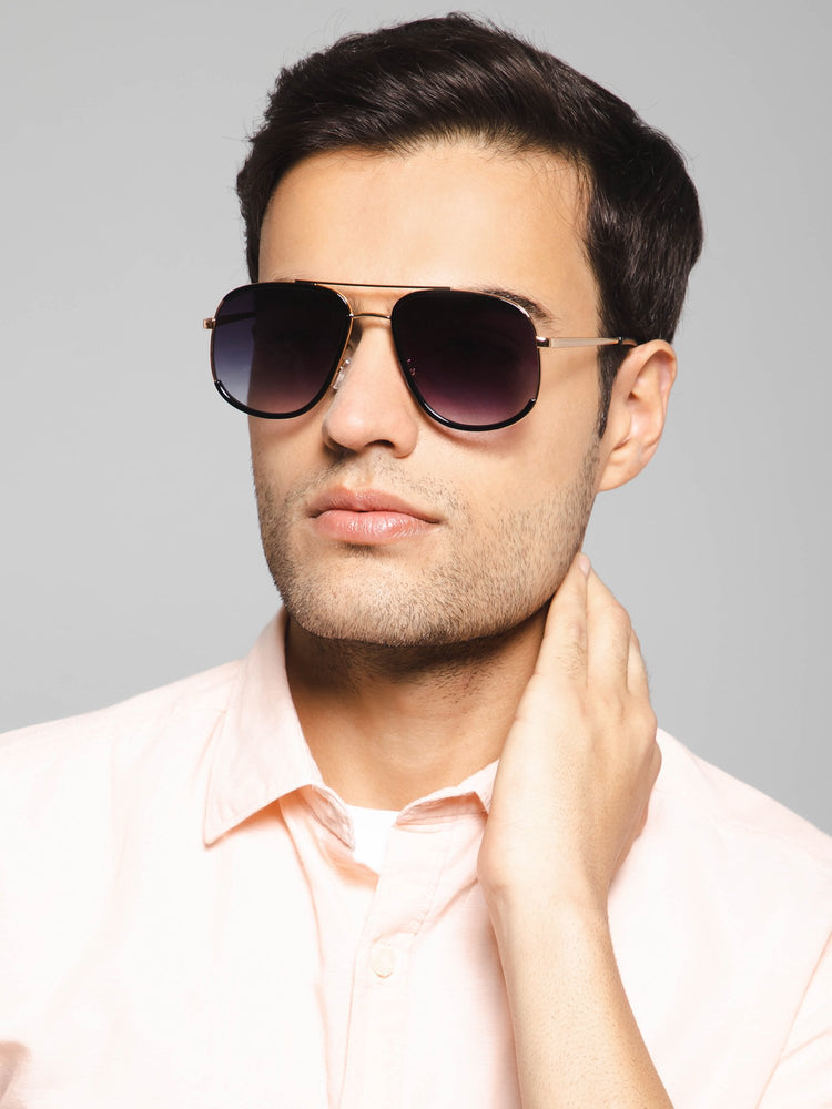 Designer Aviator Pilot Golden / Black Sunglasses