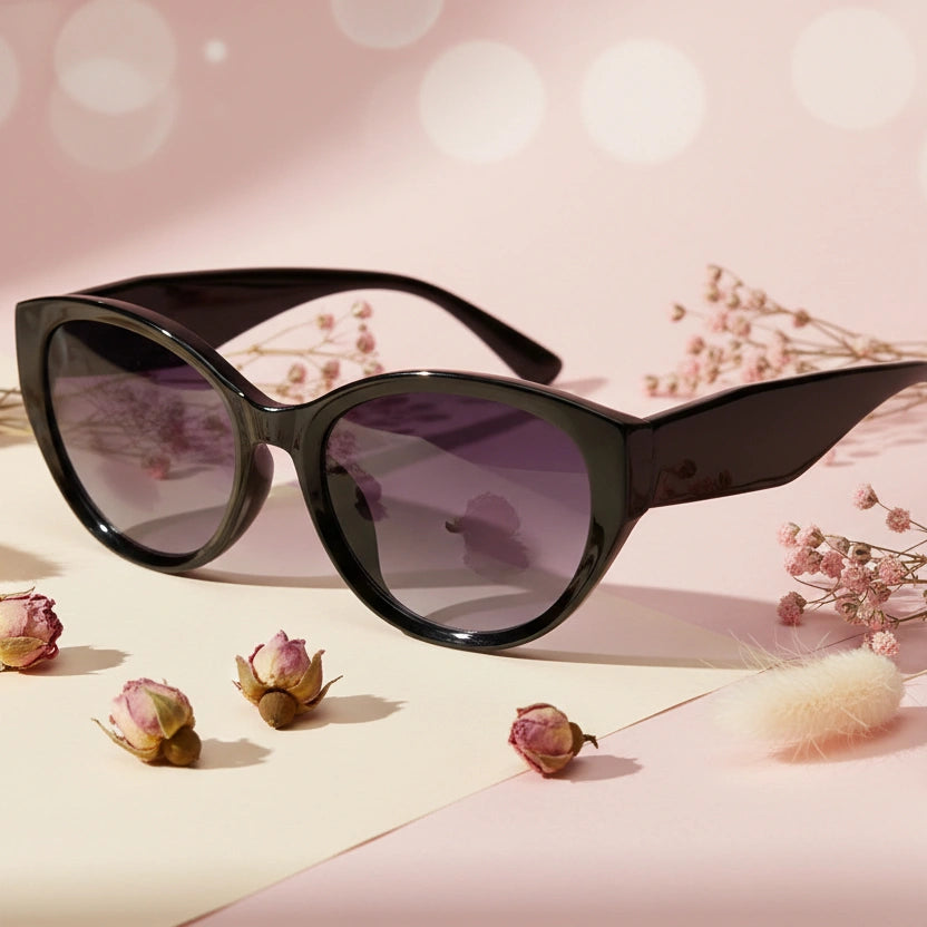 Candy|Crystal Black Stylish Cateye Sunglasses For Women LKS9111-BLK