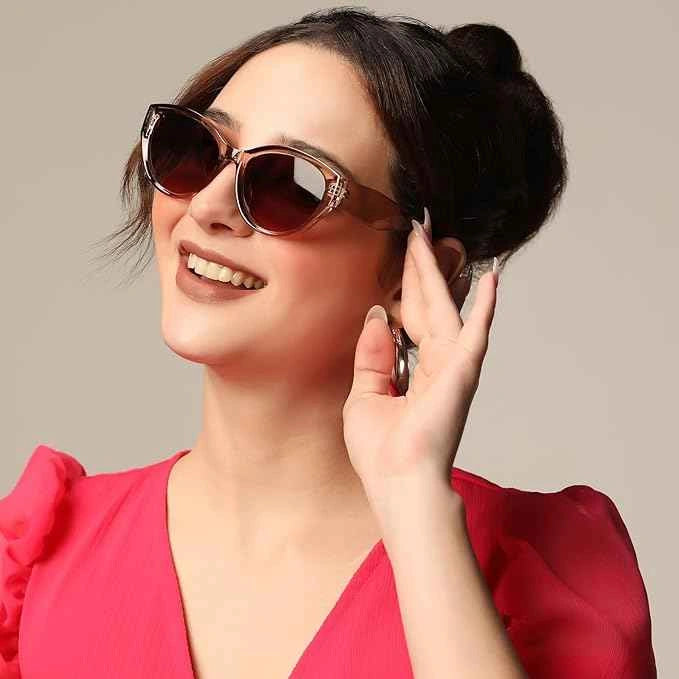 Candy|Crystal Brown Stylish Cateye Sunglasses For Women LKS9111-BRN