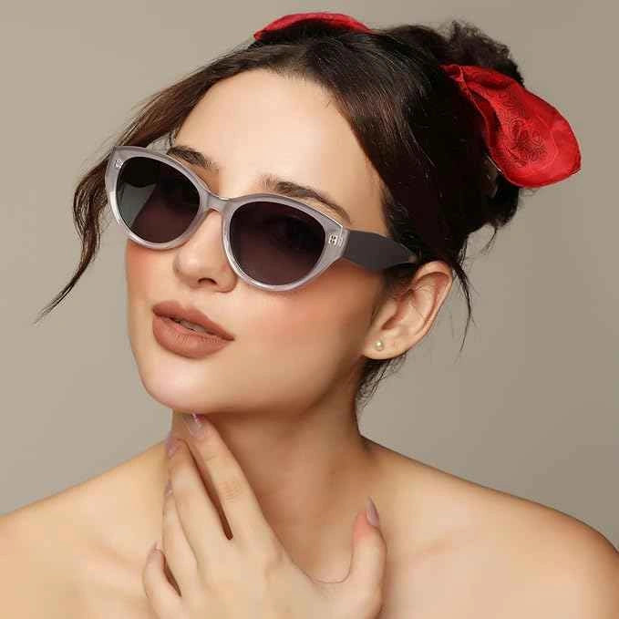 Candy | Crystal Gray Stylish Cateye Sunglasses For Women LKS9111-GRY