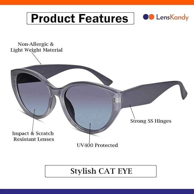 Candy | Crystal Gray Stylish Cateye Sunglasses For Women LKS9111-GRY