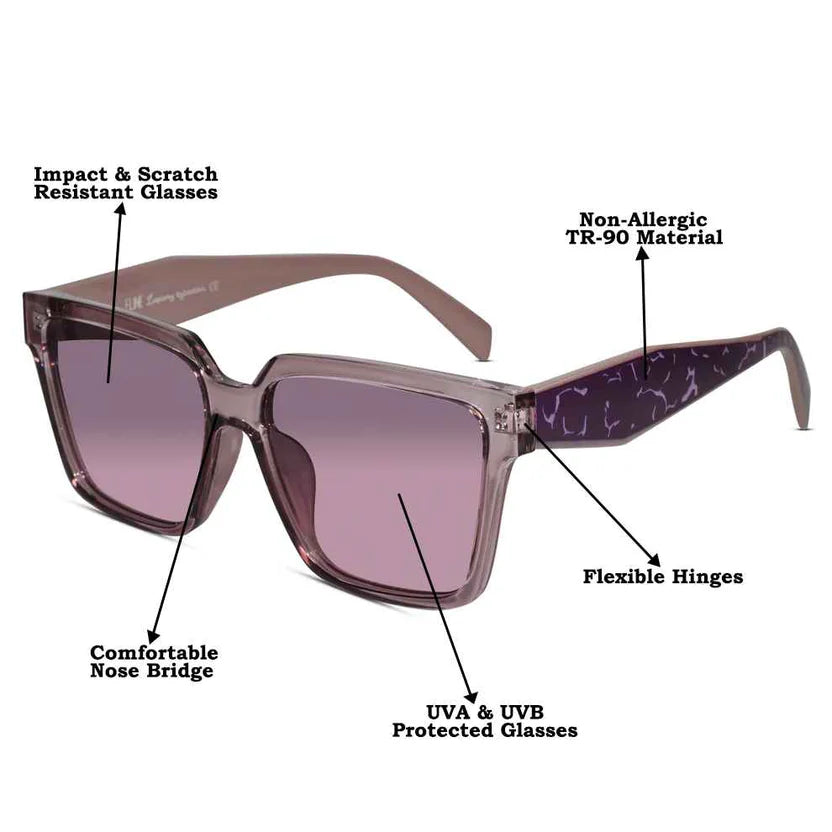Candy| Crystal Purple Square Sunglasses for Women ELS8186-PRL