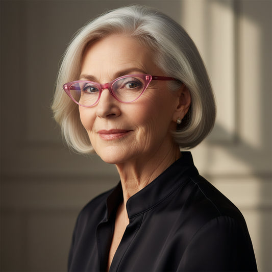 Pink cat eye reading spectacles online front profile,lightweight design.