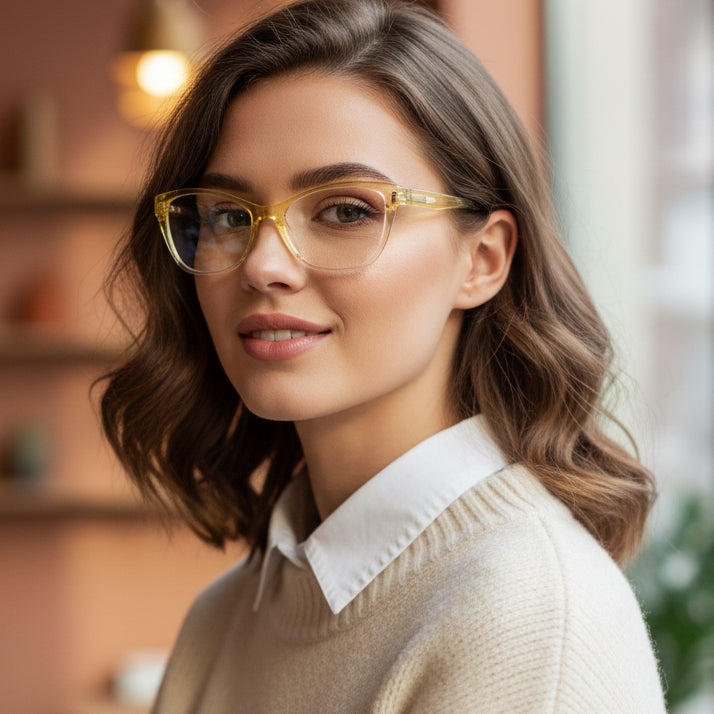 Cateye Women Reading Glasses -LKRUR162-YELLOW