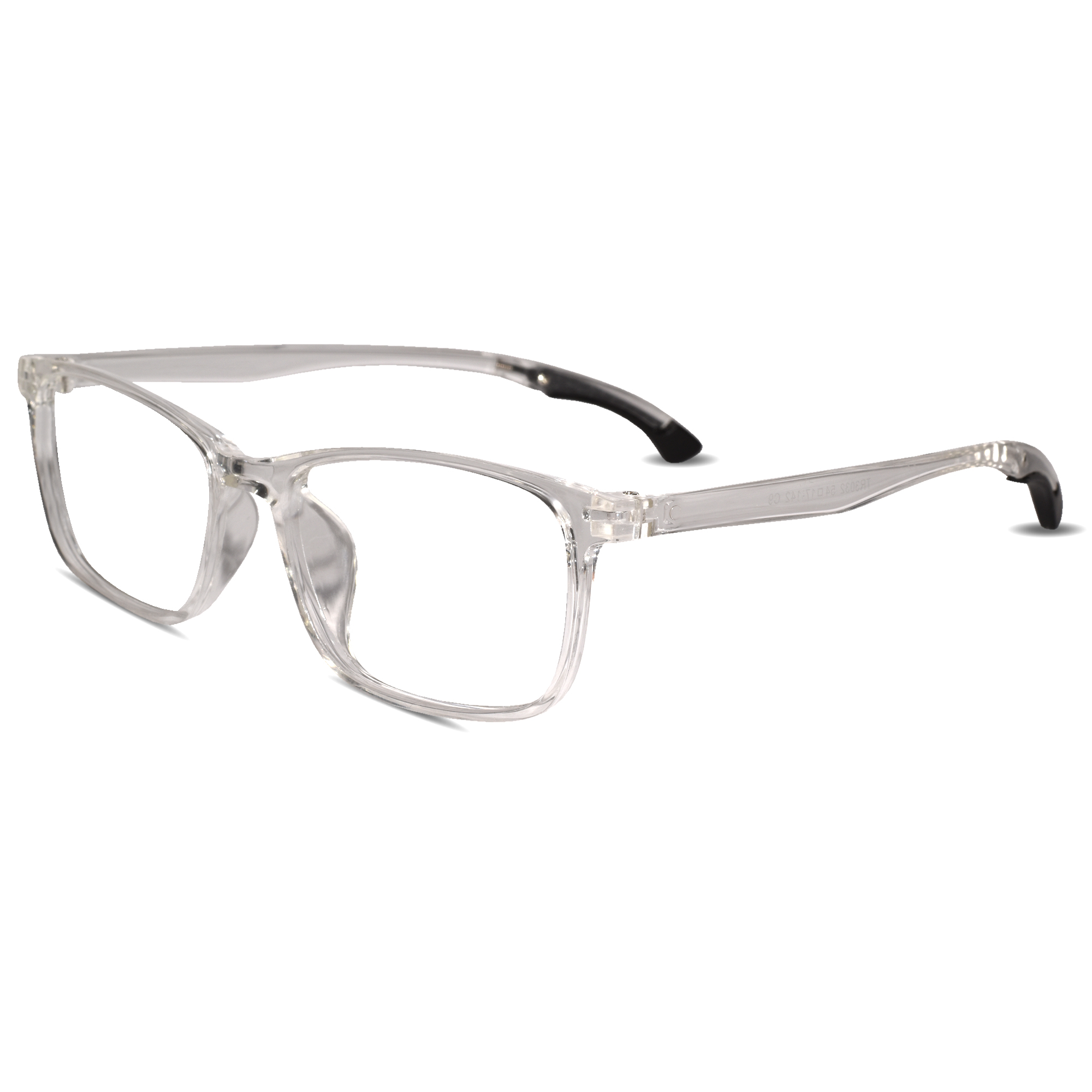 Check out Transparent square full rim eyeglasses; crystal clear lightweight eyewear for a minimum and modern aesthetic.