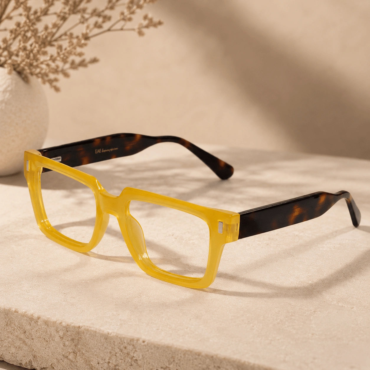 Clip On Rectangular Animal Print Eyeglasses For Men & Women LKE8730-YELLOW