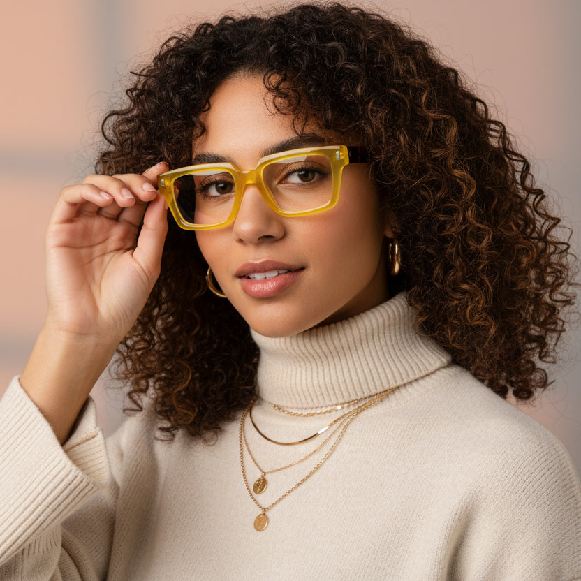 Clip On Rectangular Animal Print Eyeglasses For Men & Women LKE8730-YELLOW