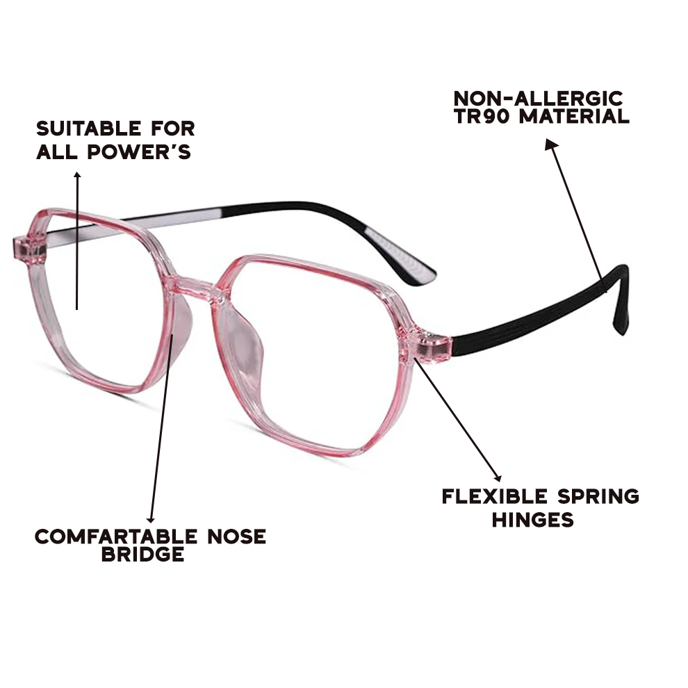 Crystal Pink Hexagonal Eyeglasses & Computer Glasses