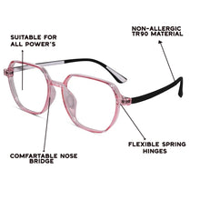 Crystal Pink Hexagonal Eyeglasses For Women