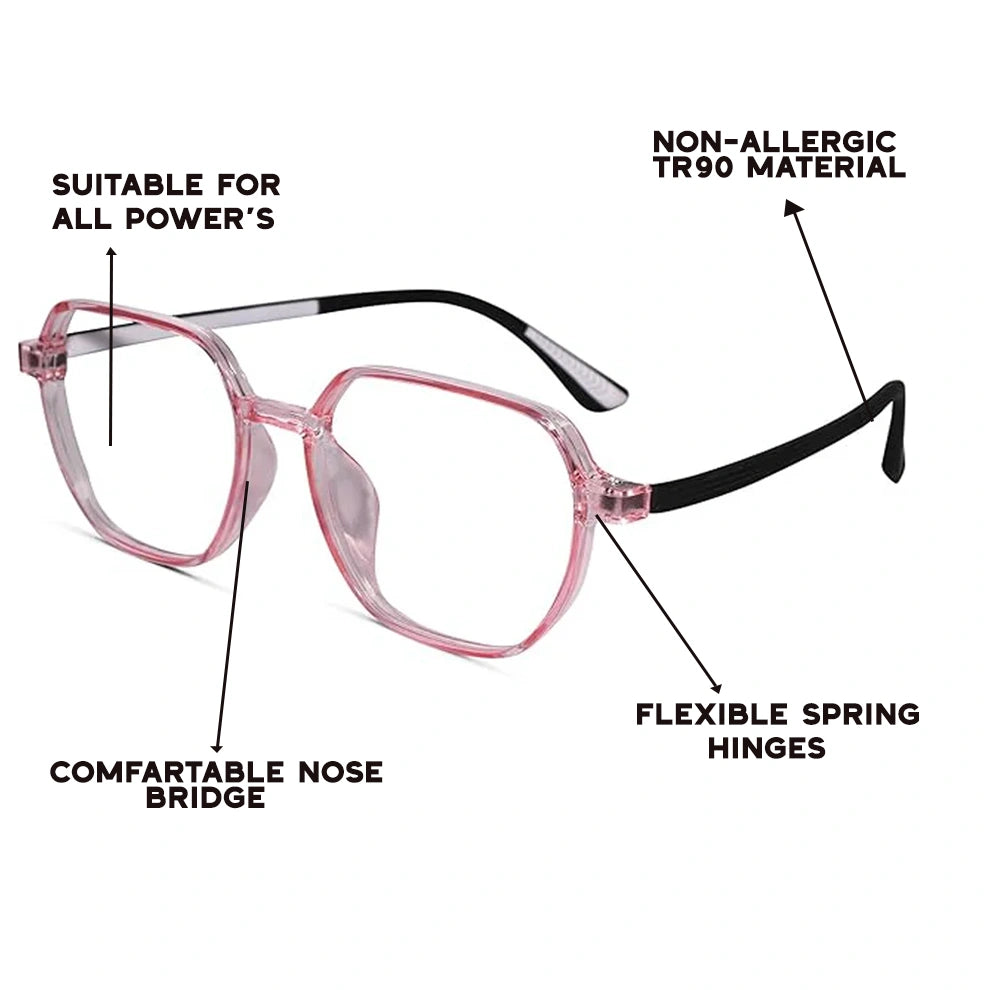 Crystal Pink Hexagonal Eyeglasses For Women LKE143-PNK