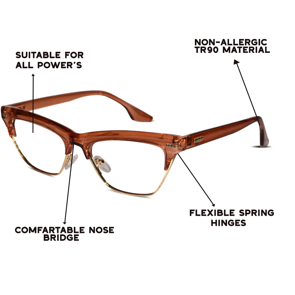 Crystal Brown with Golden Cat eye Eyeglasses