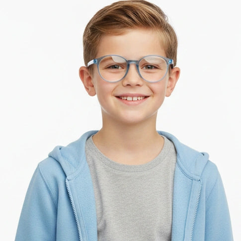 Crystal Blue Round Eyeglasses For 5-10 Yrs Kids LKE2303-BLU