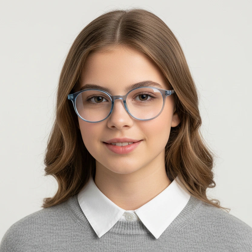 Crystal Blue Round Eyeglasses For 5-10 Yrs Kids LKE2303-BLU