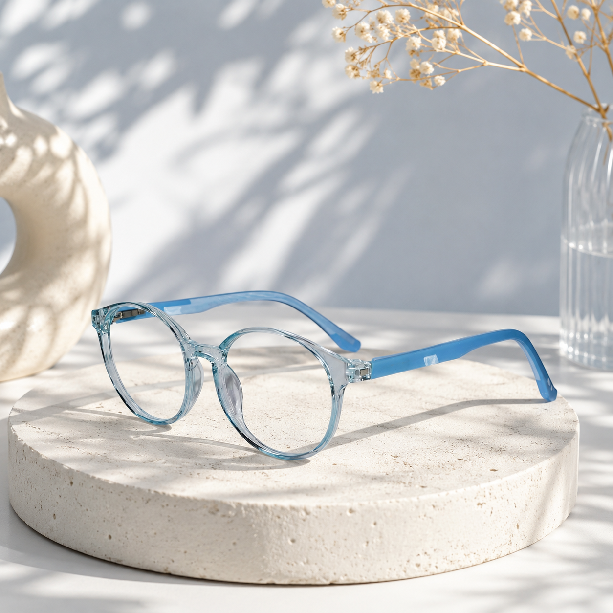 Crystal Blue Round Eyeglasses For 5-10 Yrs Kids LKE2303-BLU