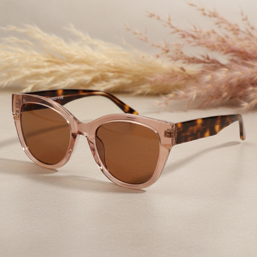 Crystal Brown Cateye Sunglasses For Women LKS2414-BRN