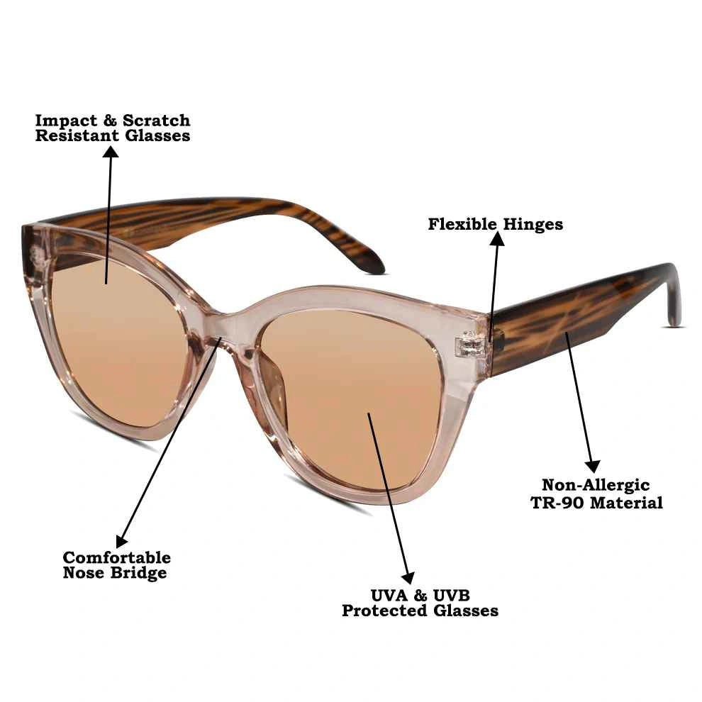 Crystal Brown Cateye Sunglasses For Women LKS2414-BRN