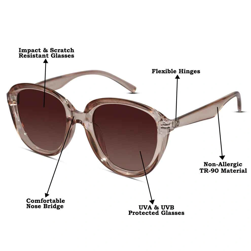 Crystal Brown Cateye Sunglasses For Women LKS2422-BRN