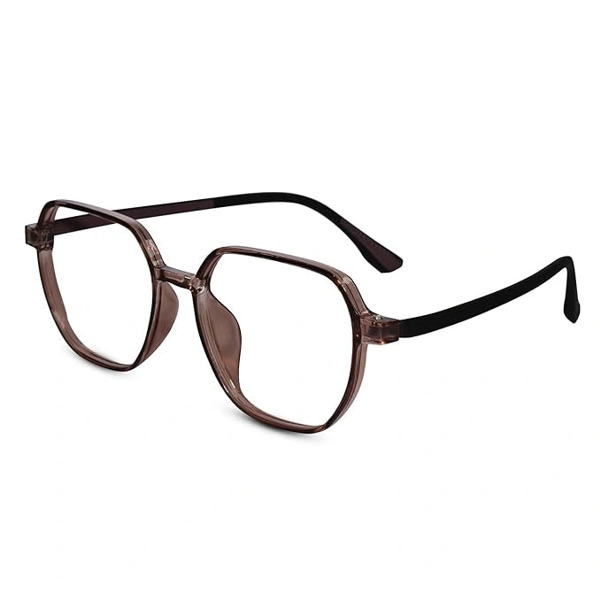 Crystal Brown Hexagonal Eyeglasses For Women LKE143-BRN