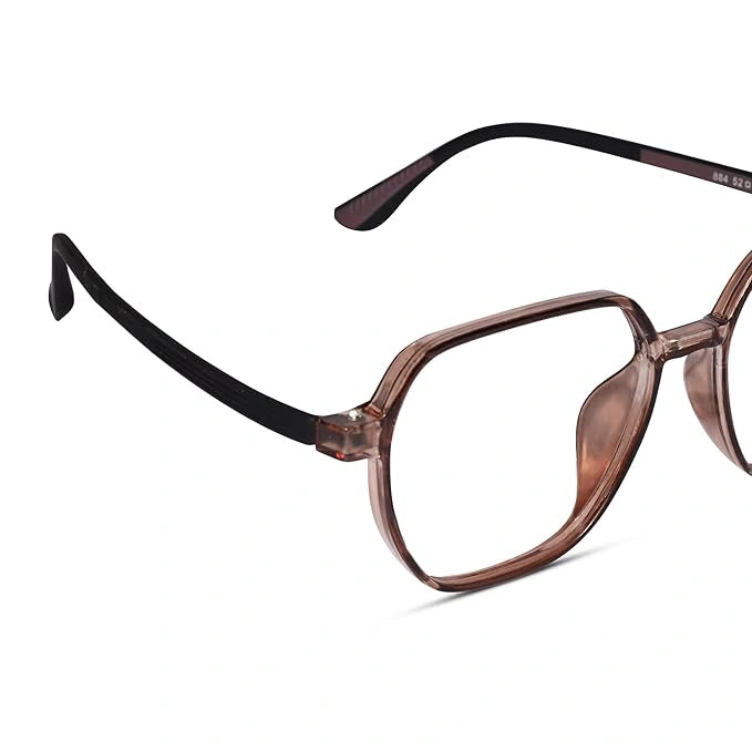 Crystal Brown Hexagonal Eyeglasses For Women LKE143-BRN