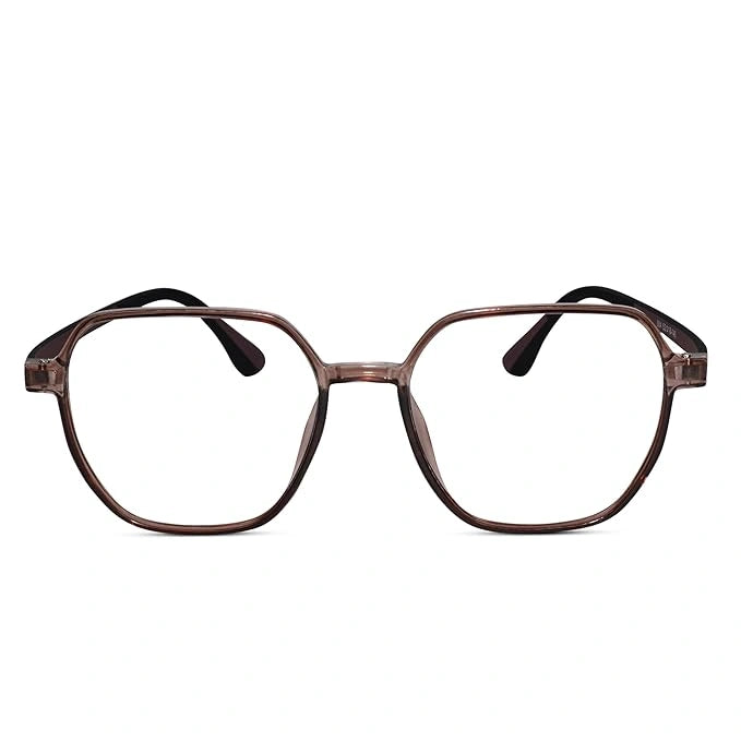 Crystal Brown Hexagonal Eyeglasses For Women LKE143-BRN