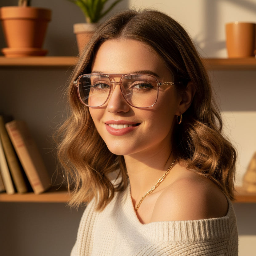 Crystal Brown Marshal Full Rim Eyeglasses Men & Women LKE192-PINK