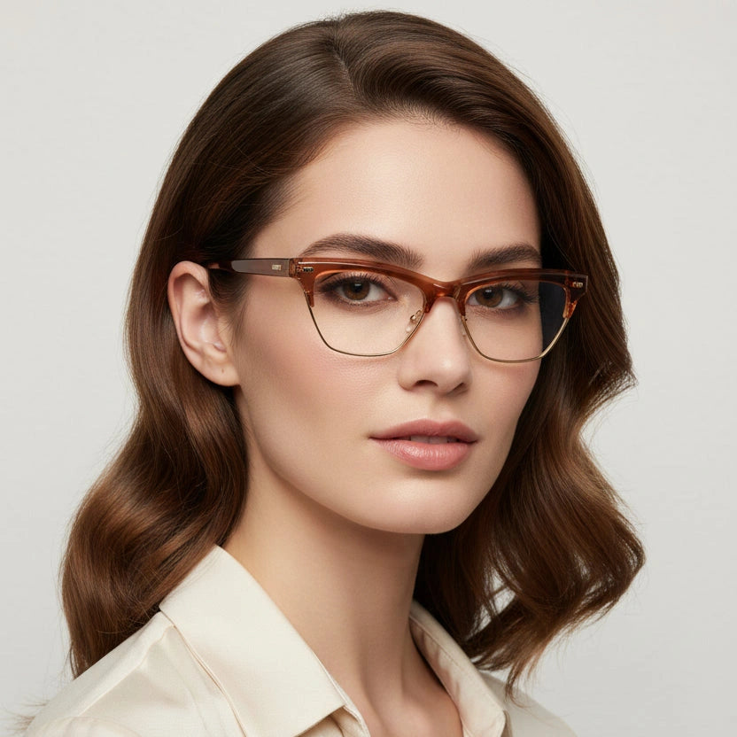 Crystal Brown with Golden Cateye Eyeglasses For Women LKE20016-BRN