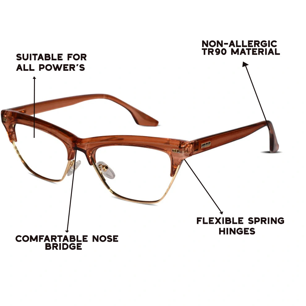 Crystal Brown with Golden Cateye Eyeglasses For Women LKE20016-BRN