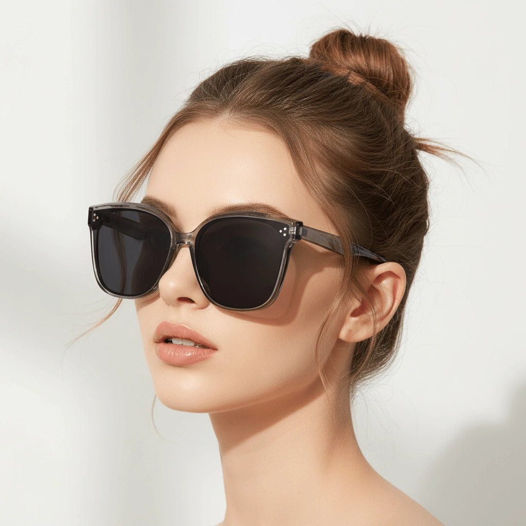 Crystal Grey Oversize Cat Eye Sunglasses For Women LKS2302-GRY