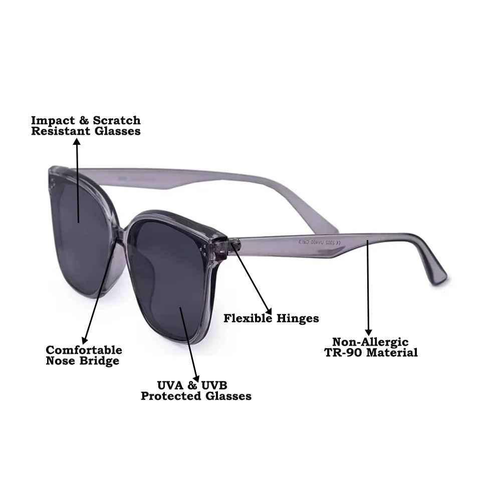 Crystal Grey Oversize Cat Eye Sunglasses For Women LKS2302-GRY