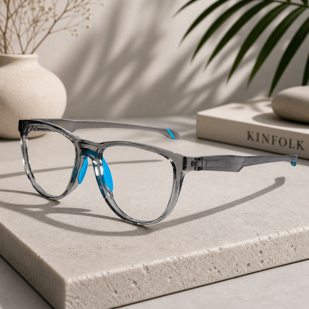 Crystal Grey With Anti Grip Blue Sports Eyeglasses ELE9907-GRY