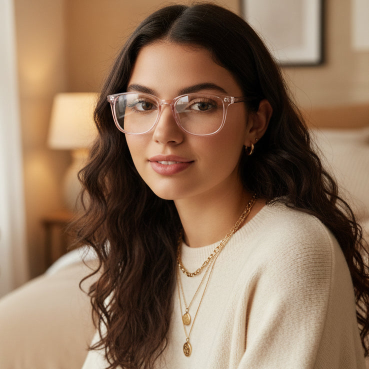 Crystal Pink Rectangular Eyeglasses & Computer glasses for men & women LKE016-PNK