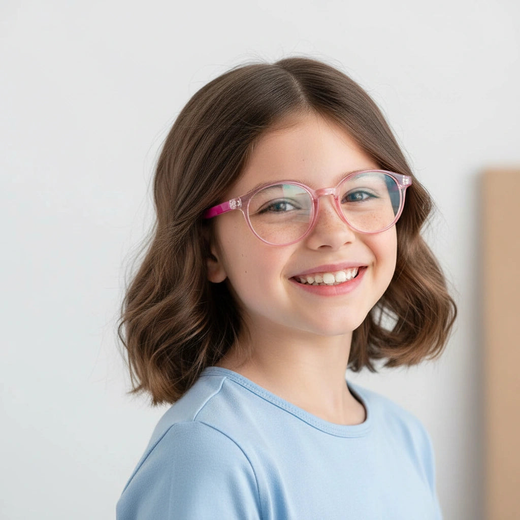 Crystal Transparent Round Eyeglasses For  5-10 Yrs Kids LKE2303-PNK