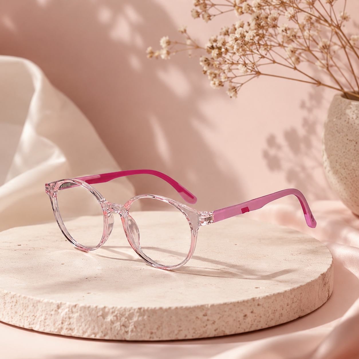 Crystal Transparent Round Eyeglasses For  5-10 Yrs Kids LKE2303-PNK