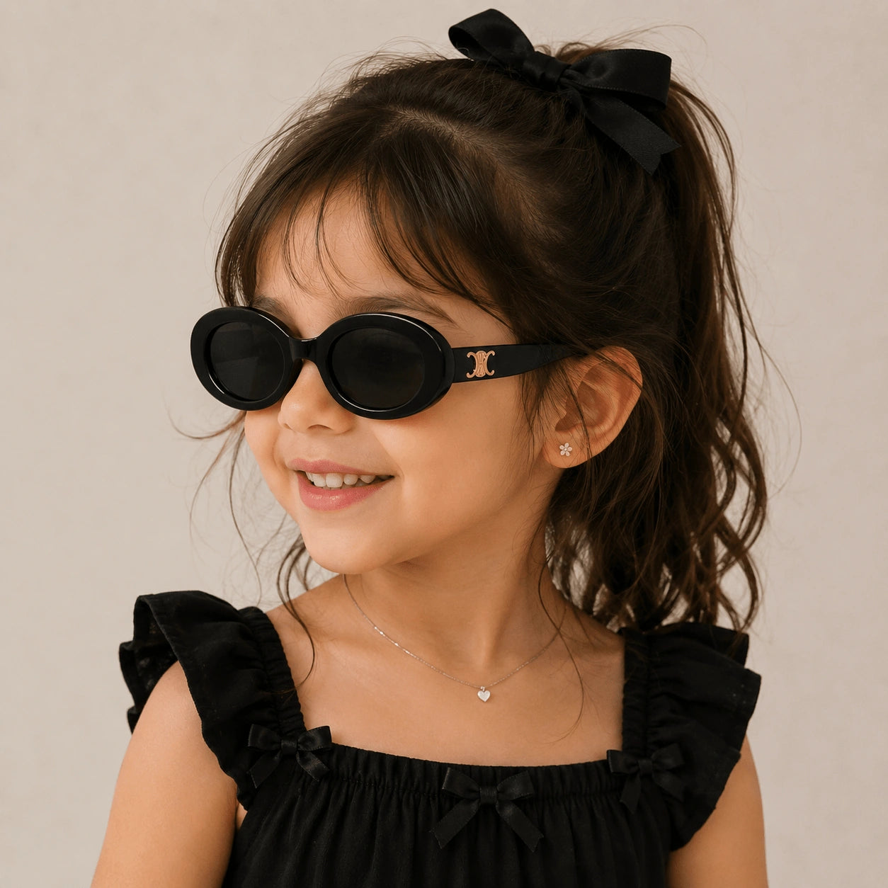 Cute Round Stylish Black Sunglasses For Girls LKKS3948-1-BLK