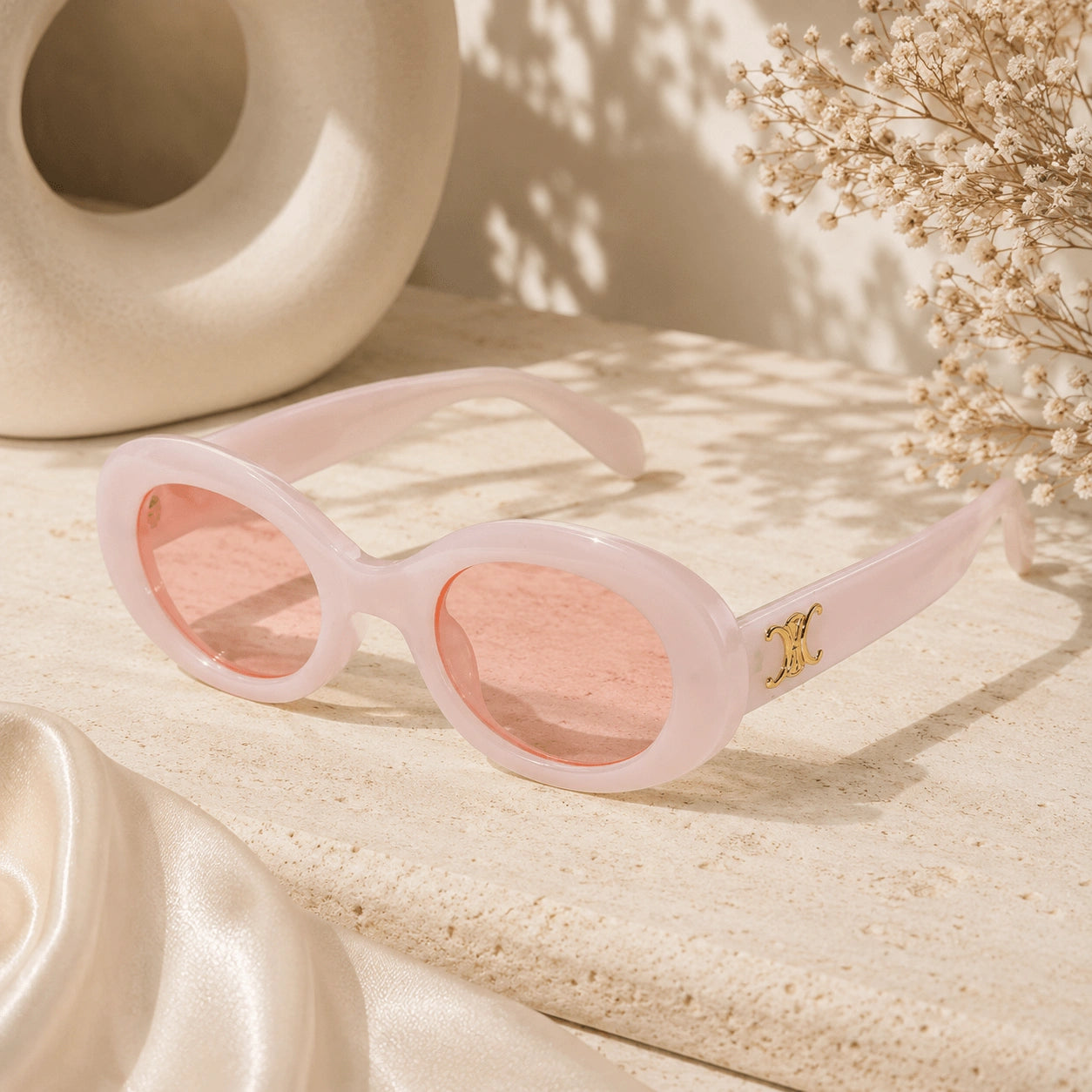 Cute Round Stylish Pink Sunglasses For Girls LKKS3948-1-PINK
