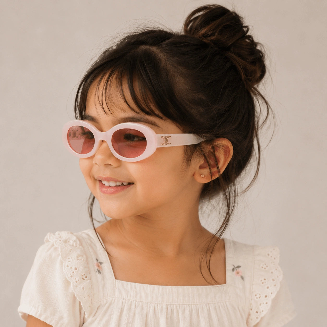 Cute Round Stylish Pink Sunglasses For Girls LKKS3948-1-PINK