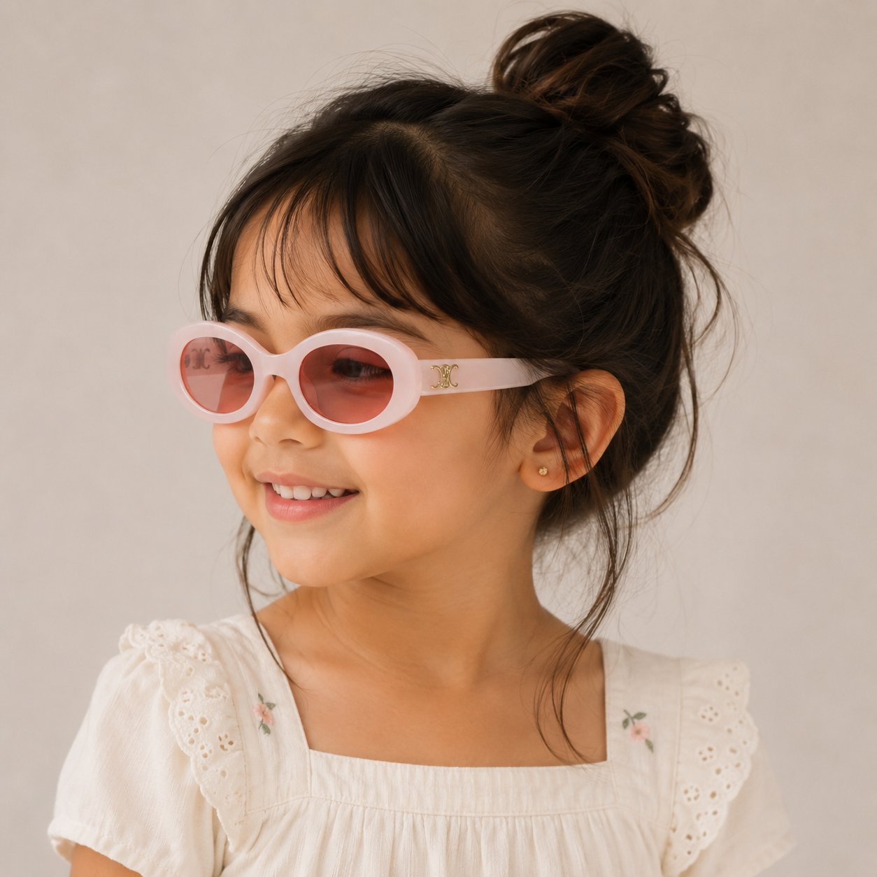 Cute Round Stylish Pink Sunglasses For Girls LKKS3948-1-PINK