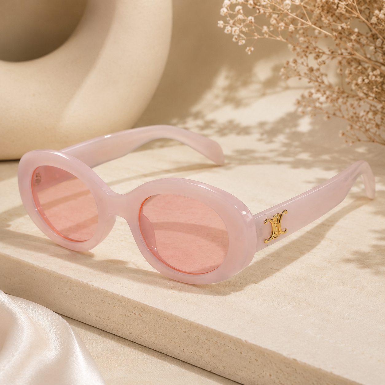 Cute Round Stylish Pink Sunglasses For Girls LKKS3948-1-PINK
