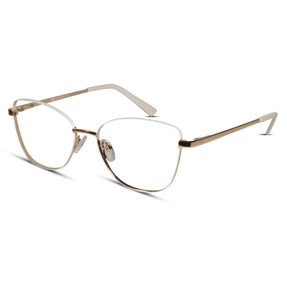 White-Gold Cat-Eye Rimless Eyeglasses For Women