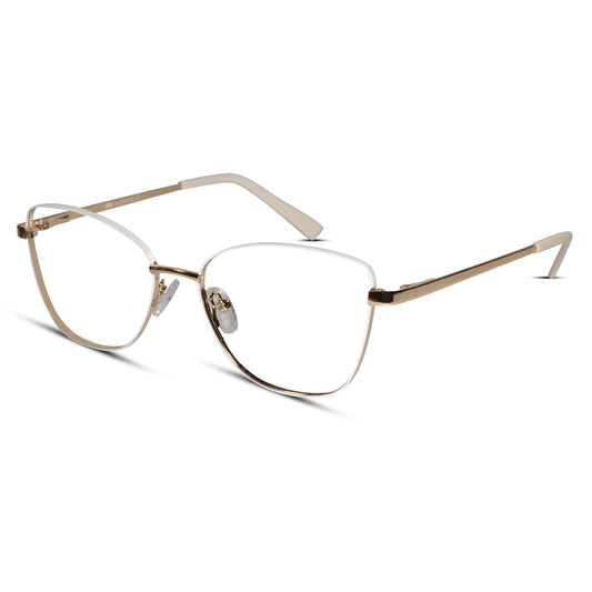 White-Gold Cat-Eye Rimless Eyeglasses For Women