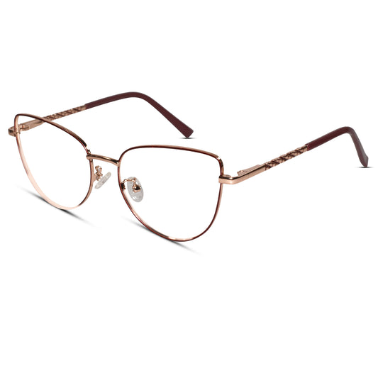 Designer Red Gold Cat-Eye Rimless Glasses