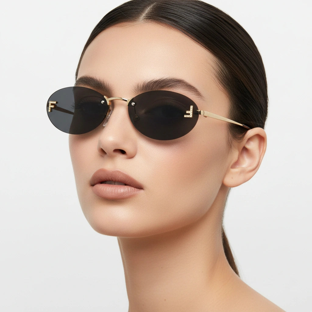 Trendy Rimless Oval Sunglasses for Women-ELS3018-BLK
