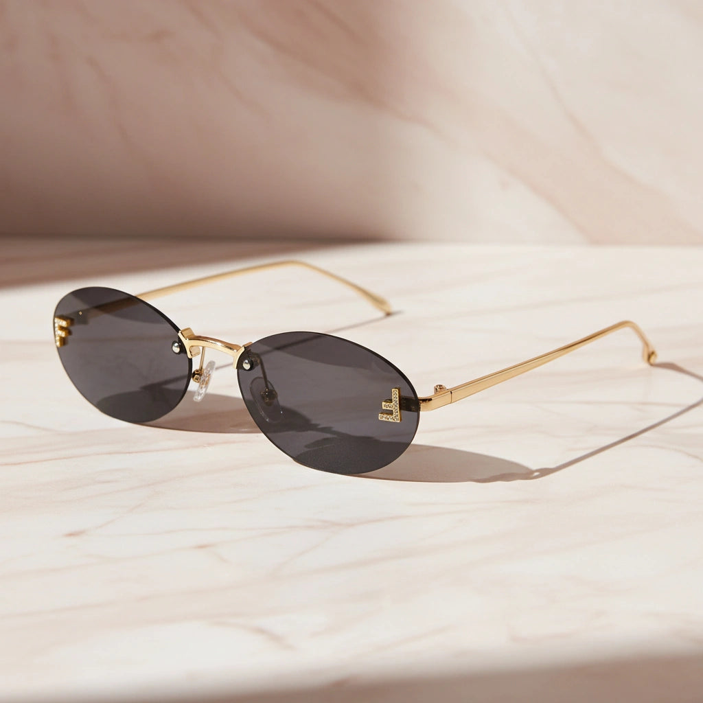Trendy Rimless Oval Sunglasses for Women-ELS3018-BLK
